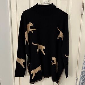 Entro Black Sweater with Tan Leopard Design